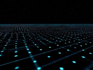 Expansive digital grid extending into dark starry expanse