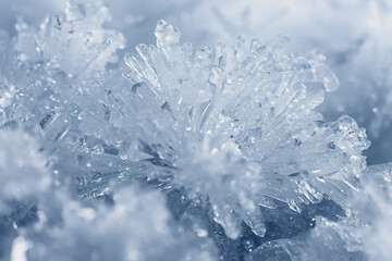 Detailed cluster of sharp ice crystals on a frozen surface