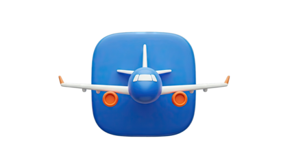 3D Airplane Icon on Blue Background