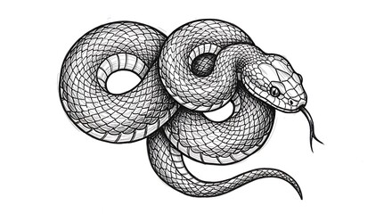 Obraz premium Detailed Snake Illustration - Coiled Serpent with Intricate Scale Pattern.