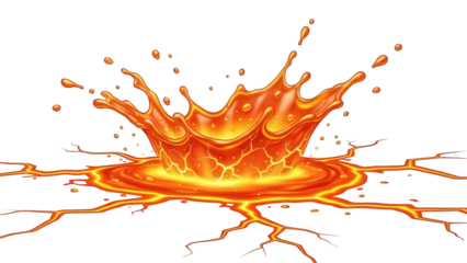 Molten lava splash on black background with glowing cracks
