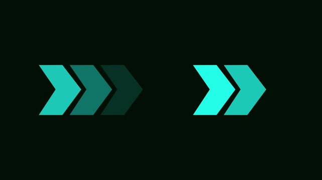 Four grey chevron arrows pointing left in a sequence on a black background direction movement. 4k