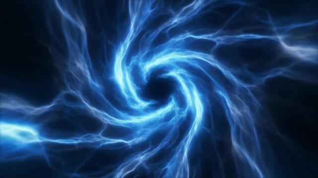 Swirling Electric Blue Energy Vortex: High-Power Seamless Loop Background Representing Supernatural Power and Cyberspace.