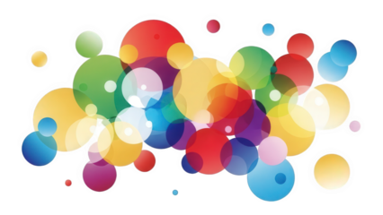 Vibrant colorful bubbles floating on black background