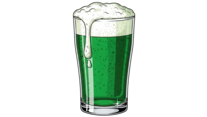 Refreshing green beer in a tall glass with foam