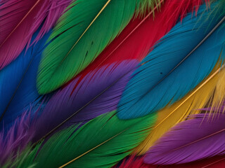 Purple, green and gold feathers arranged as luxury decorative background, vibrant texture and elegant style, ideal for fashion branding, carnival design, festive graphics, beauty