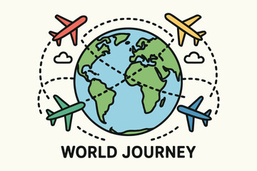 Multiple Airplanes Flying Around the Earth for Global Travel Concept