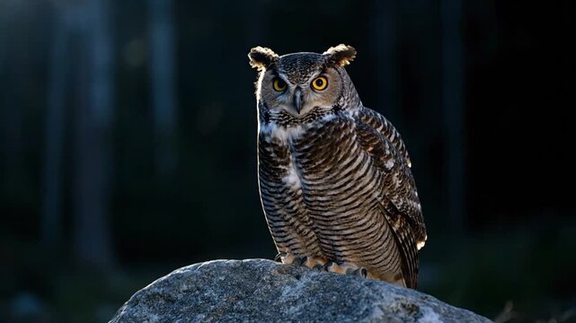 Owl portrait on rock