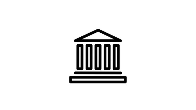 Animated Bank Government Building Line Icon Loop.