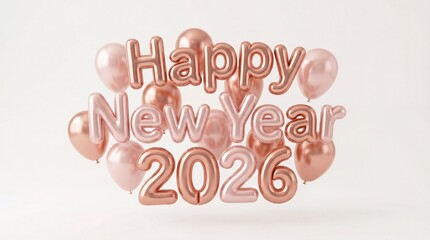 Happy New Year 2026 Rose Gold Balloons Celebration