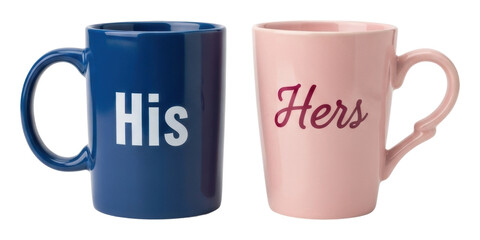 Couples coffee mugs home product cozy kitchen isolated on transparent background