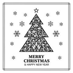 Minimal Art Deco with Christmas Tree,Wreath,Santa Claus Outline