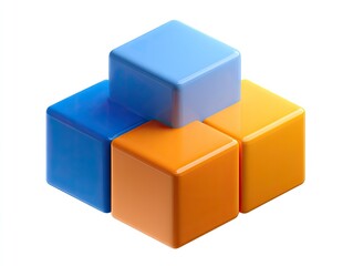 Stack of blue, orange, and yellow glossy cubes arranged in a pyramidal shape