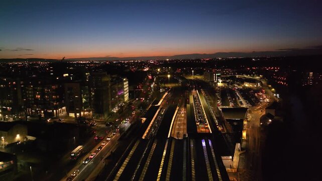 4K Cinematic Drone Footage of Heuston Station at night Ireland_051