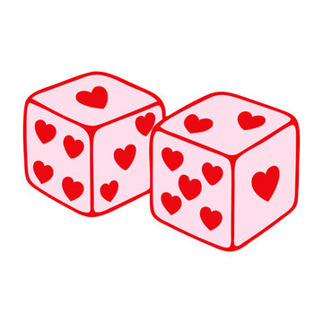 Dibujo de sencillo de dados con corazones de color rosa para tarjetas y felicitaciones de San Valent&iacute;n