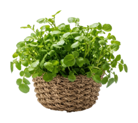 Growing fresh watercress plants in a natural home environment isolated on transparent background