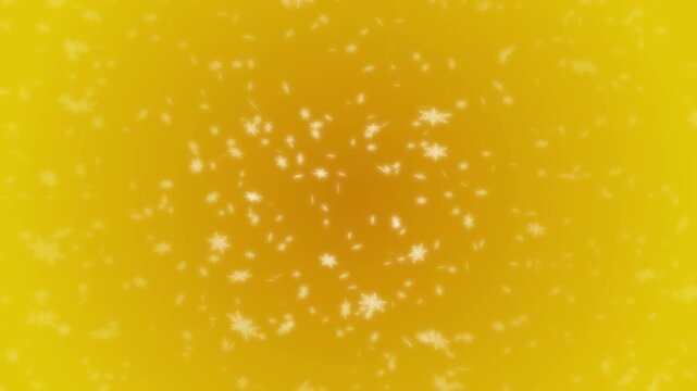 White snowflakes being lit up and falling down on gold gradient background. Abstract background for Merry Christmas, Happy Holidays, Season's greetings, Happy Valentine's day and wedding ceremony.