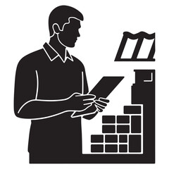  Man reviewing inventory or data on a tablet in a structured environment