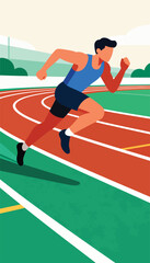 Obraz premium Person running on a track with green and orange lanes