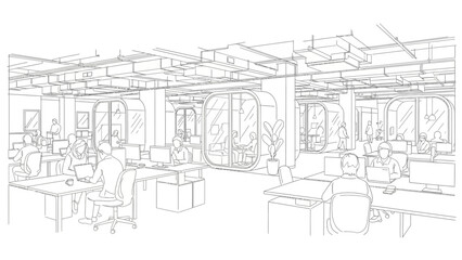 A large commercial space with offices and workstations viewed from above