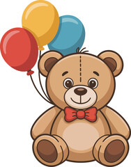 Adorable Cartoon Teddy Bear with Colorful Balloons Vector Graphic Illustration Perfect for Children's Party Invitations