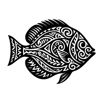 Silueta de pez tropical con decoraci&oacute;n de tatuajes tribales maor&iacute;es