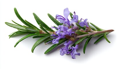Fototapeta premium Close-up of a sprig of aromatic herb with linear leaves and delicate purple flowers