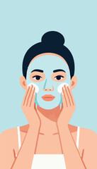 Woman applying a facial mask with cotton pads