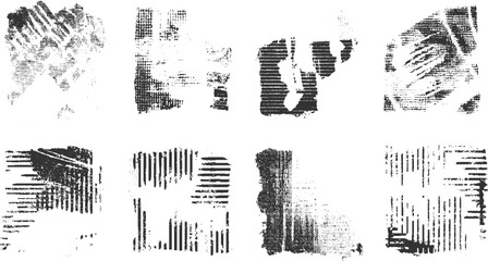 Eight abstract black and white textured with distressed patterns and lines grunge