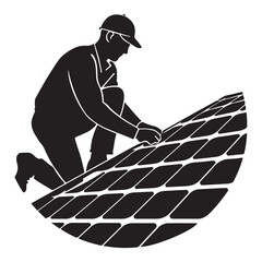  Worker carefully installing and maintaining solar panels for sustainable energy