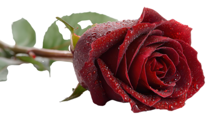 Close-up of a fresh dark red rose with glistening water droplets, A captivating symbol of passion, romance, and natural elegance