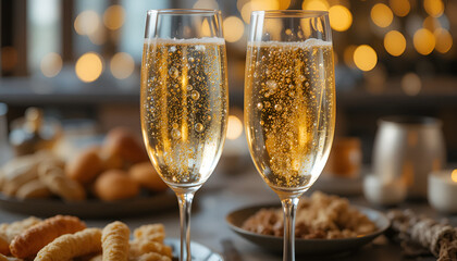 two glasses of champagne on the table