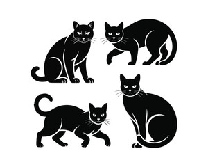 Obraz premium Cat Silhouette, domestic cat vector, cat with owner, person sittint with cat illustration design set collection, cat silhouette, domestic cat silhouette, cat vector illustration, pet cat silhouette, 