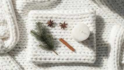 Hand-knitted wool sweater with a natural cotton towel for a spa relaxation treatment