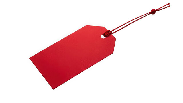 Red gift tag with string isolated on transparent background