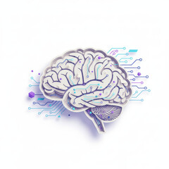 Artificial intelligence and machine learning concept with a brain featuring circuit board patterns. 3D paper craft illustration of neural networks, digital transformation, and smart technology.