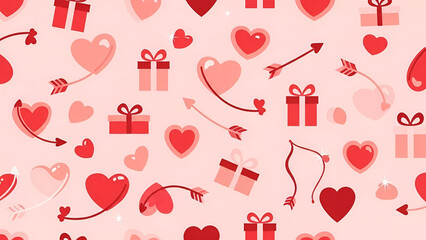 Valentine's day pattern with hearts and gifts