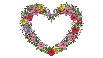 Colorful floral heart wreath