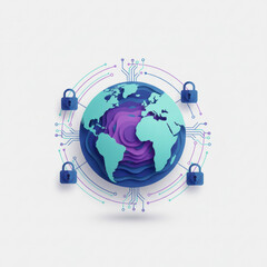 Cybersecurity concept with curved blue arrows and padlock icons. 3D paper cut style illustration representing secure data flow, encrypted transfer, and network privacy on a light background.