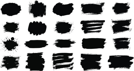Abstract Black Ink Stroke Set. Hand-Drawn Grunge Paint Marks Vector