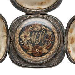 Victorian mourning locket with intricate braided hair art