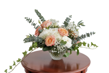 Elegant floral arrangement in vase isolated on transparent background
