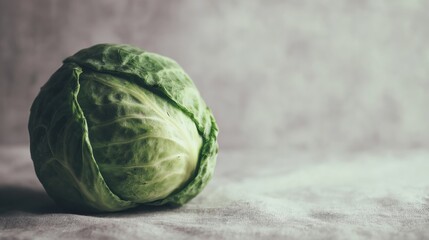 Fototapeta premium Fresh Green Cabbage on Clean Background With Natural Light Highlighting Its Texture and Shape for Modern Food Presentation