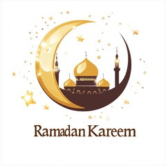 Ramadan Kareem celebration with mosque and crescent moon