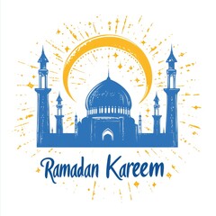 Ramadan Kareem celebration with mosque and crescent moon