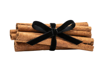 Cinnamon sticks bundle tied with black velvet ribbon