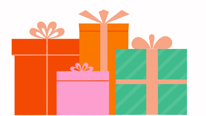 Obraz premium Colorful gift boxes with bows vector illustration on white background, multiple wrapped