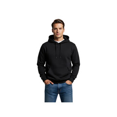 Fototapeta premium Man wearing black hoodie looking at viewer
