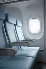 a commercial airplane interior, economy class,