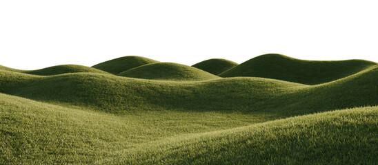 Rolling Green Grassy Hills Isolated on transparent Background. 3D rendering.  © snesivan